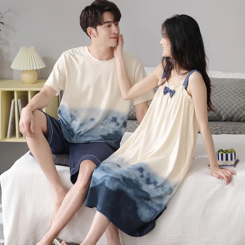Summer Pyjamas Men Knited Cotton Pajamas Set Korean Sweet Pijamas Ladies Sexy Sleepwear Home Clothing For Youth Boy Girl