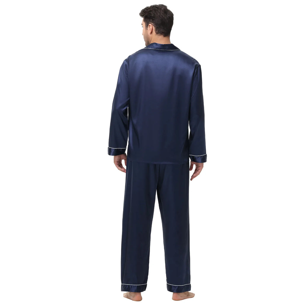 Men Pajamas Set Silk Satin Sleepwear