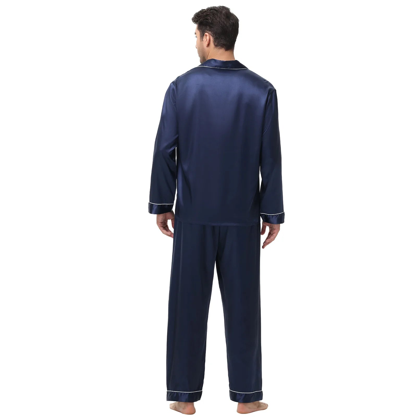 Men Pajamas Set Silk Satin Sleepwear