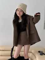 Suit skirt set for autumn 2024 loose suit jacket and skirt shorts for children and girls fashionable suit trendy kids clothes