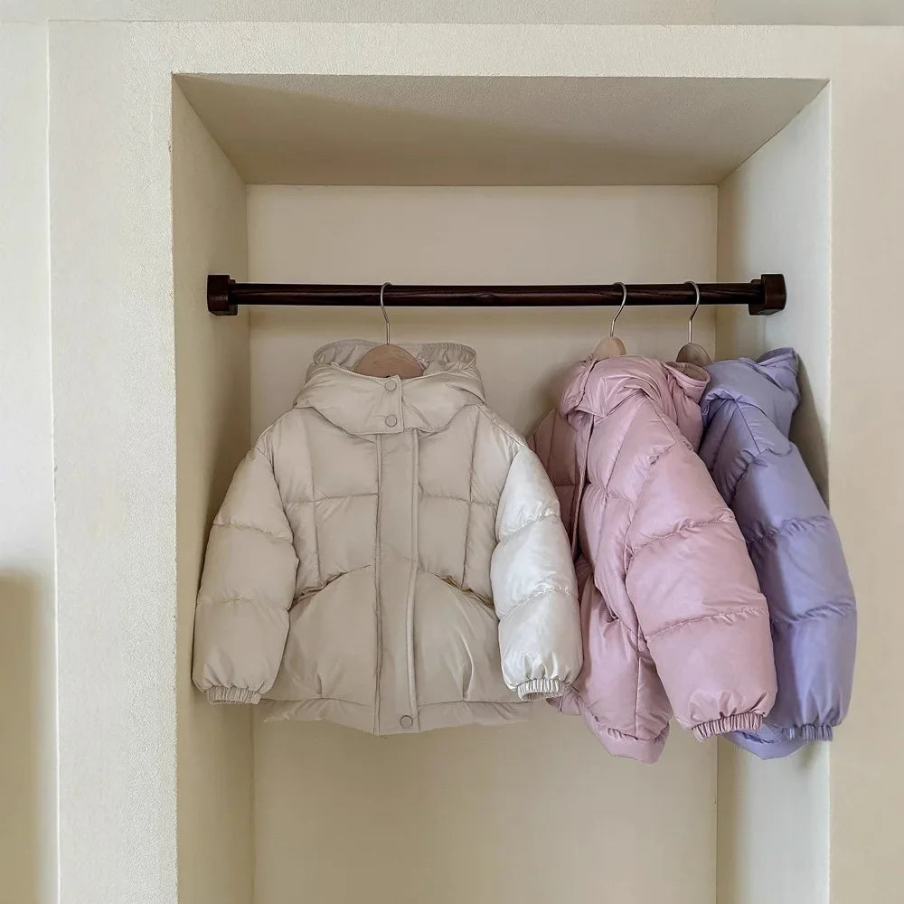 Children's Jacket Girl Thickened Cotton Padded Hooded Puffer Coat 4-8Y Boys Girls Warm Winter Clothes for Kids Shiny Outerwear
