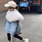 Winter New Children's Denim Parkas Nature Big For Fur Collar Design Thicker Warm Fur Coat Girls Down Jacket A3073