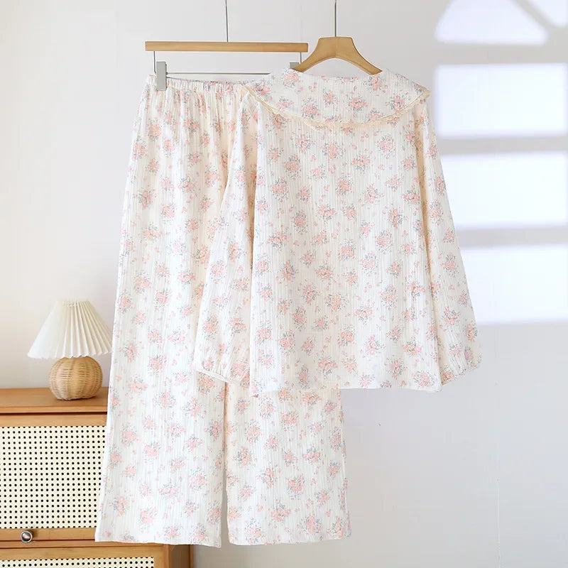 Pajamas for Women Spring and Autumn Sweet Cartoon Printed Cute Home Clothes Round Neck 2025 Long Sleeved Pants Two-piece Set