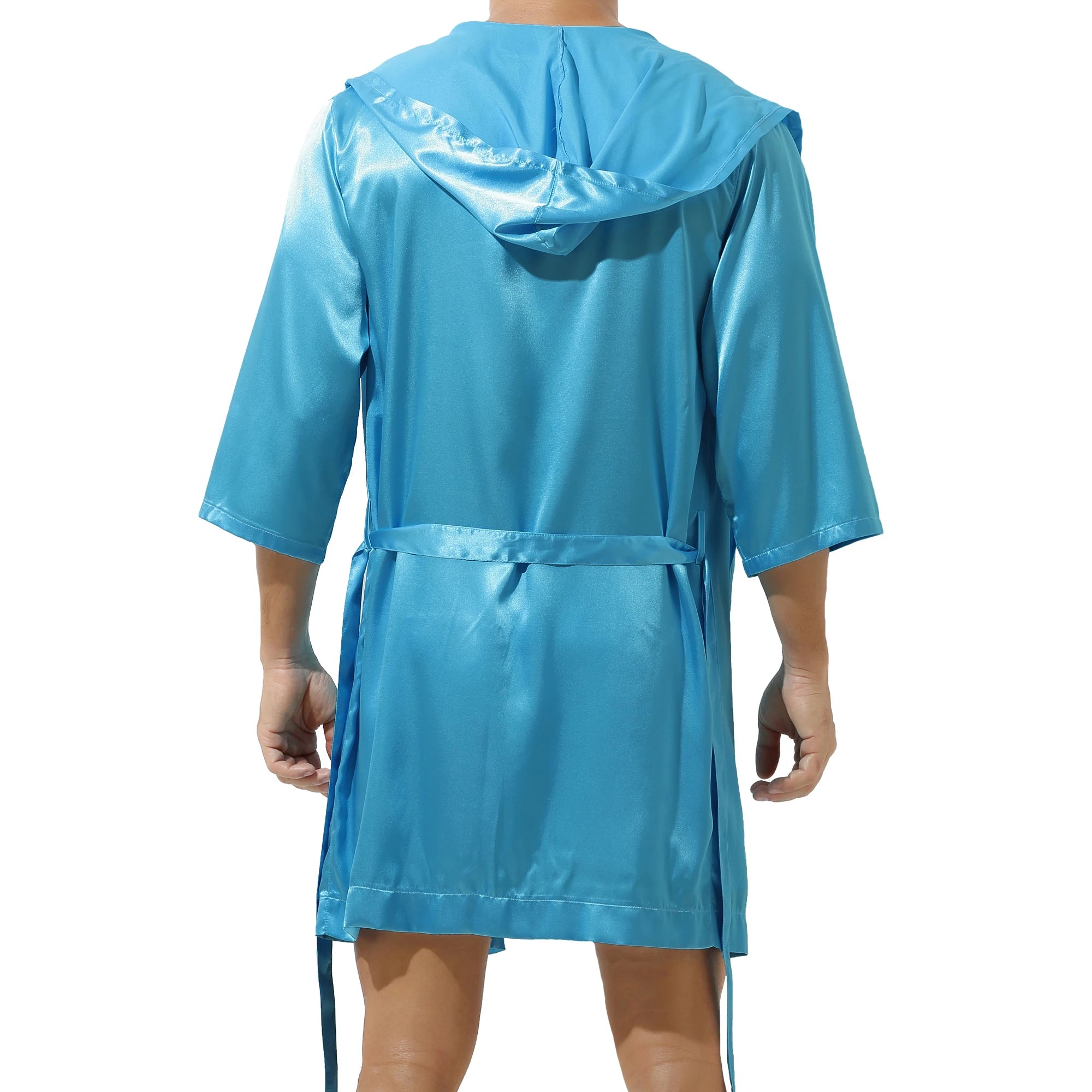 Mens Hooded Bath Robe Short Sleeve House Robe Satin Silk Lounge Bathrobes with Belt Men's Pajamas Homme Kimono Robes Sleepwear