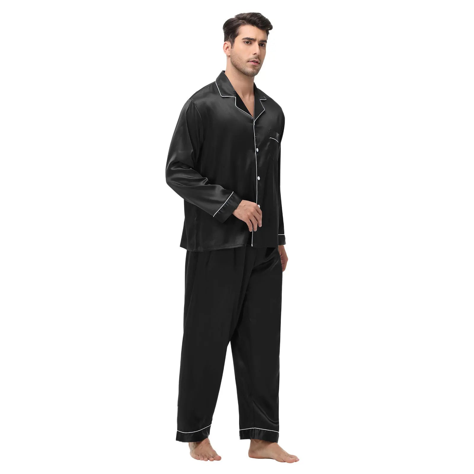 Men Pajamas Set Silk Satin Sleepwear
