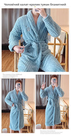 Men's Robes Long Sve Coral Fce Robe Thi Warm Batobe Luxury Home Clothes Morning Gown Mid-Length Fiber Winter Wear Bathrobe Men