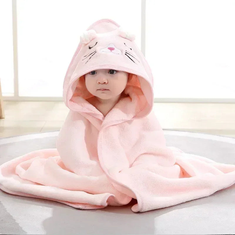 Baby Bath Towel Cartoon Animal Newborn Girl Boy Wrap Blanket Absorbent Baby Bathrobe Hooded Coral Fleece Bath Towels 0-12 Months