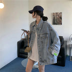 High Street Fashion Oversized Denim Jacket Women Korean Loose Long Sleeve Button Down Jean Jackets Female 2025 New