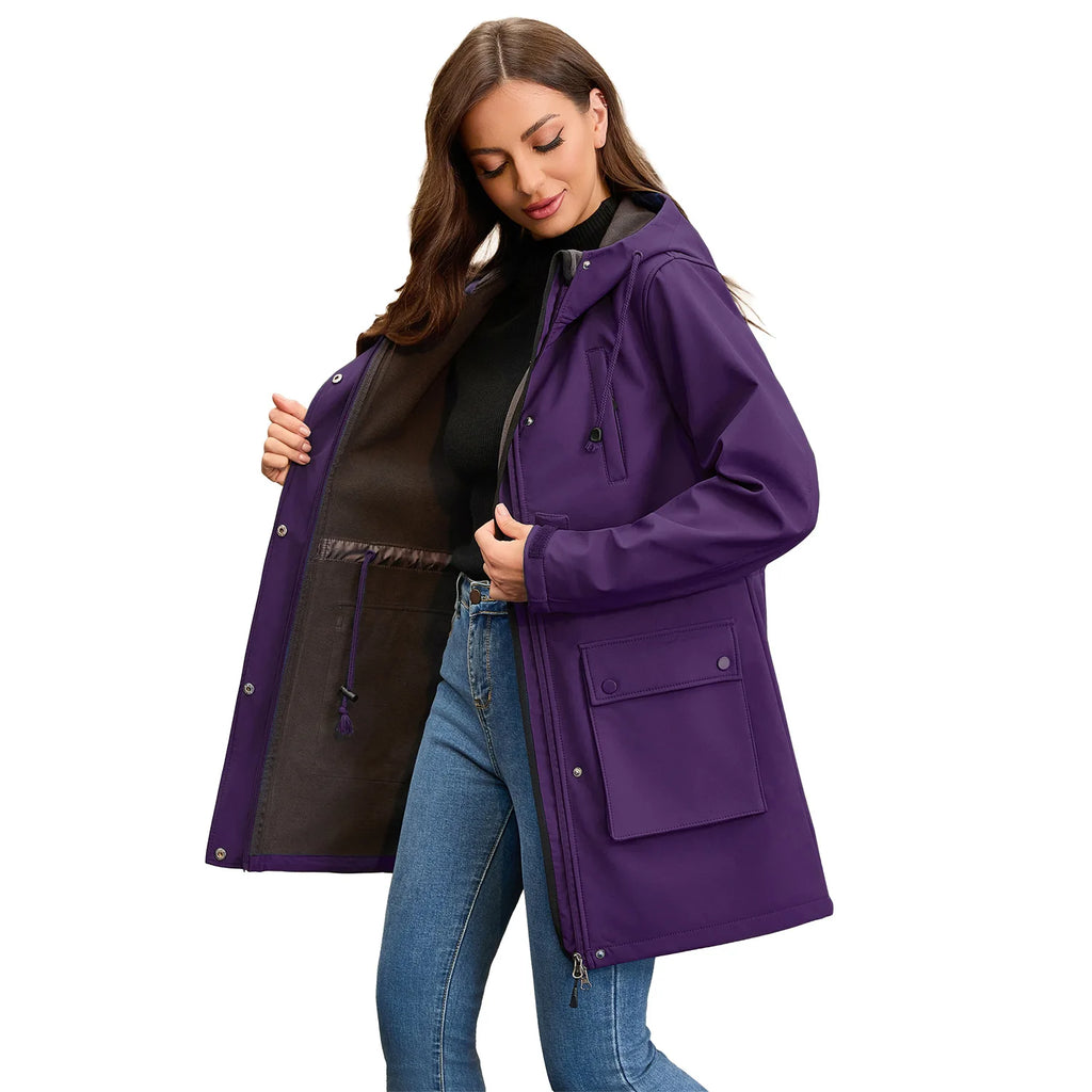 Waterproof Autumn Women's Mountaineering Coat Solid Big Pockets Hooded Loosse Female's Jacket Windproof Thermal outwear For Lady