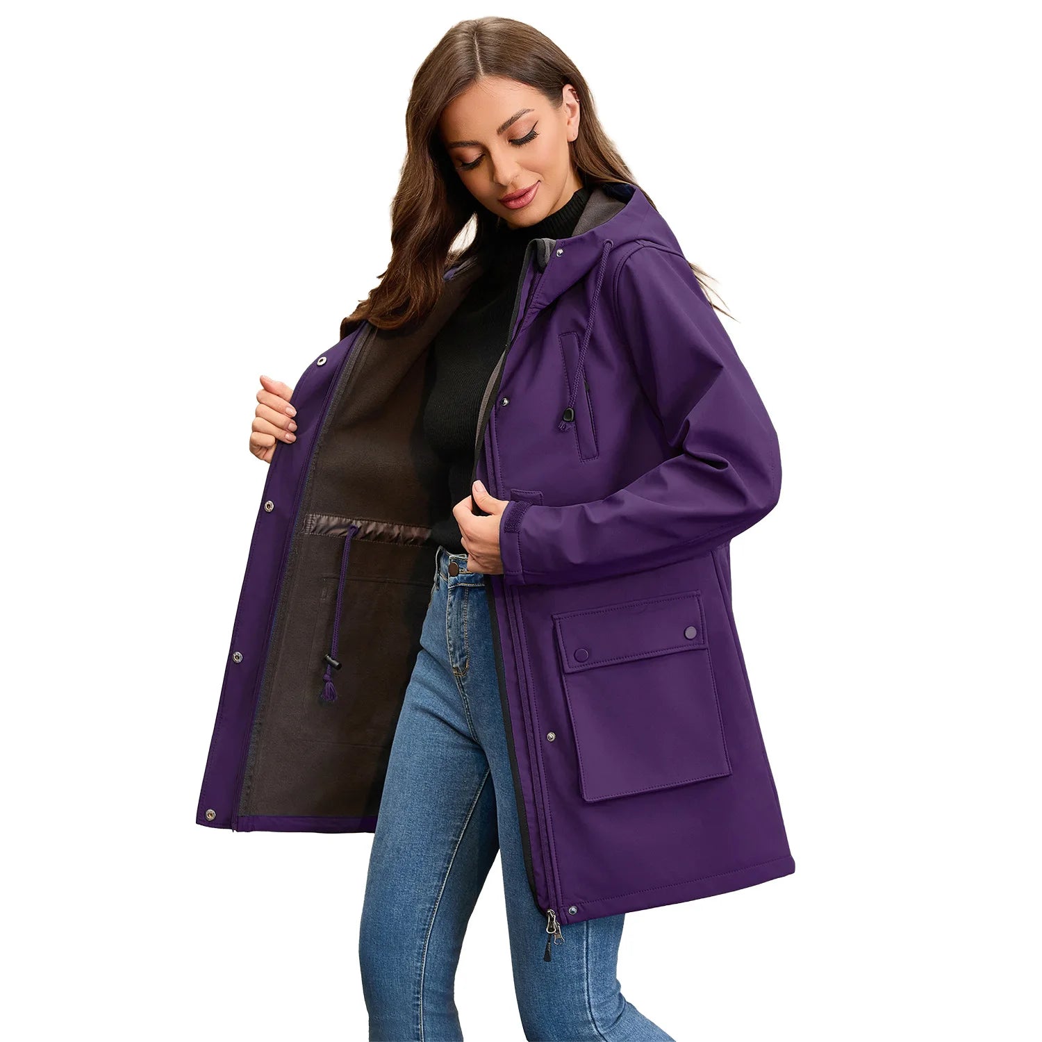 Waterproof Autumn Women's Mountaineering Coat Solid Big Pockets Hooded Loosse Female's Jacket Windproof Thermal outwear For Lady