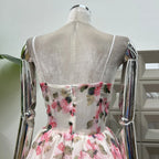 Summer New Women Retro Printed A-line Strap Dress With High Waist Wrinkled Long Dresses Beach Party Birthday Celebrity Gown