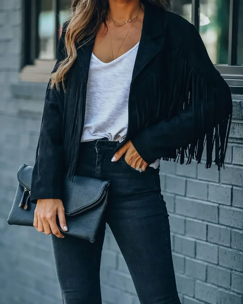 Fashion Winter Jacket Women Y2k Fringed Hem Tassel Cardigan Crop Topsr Jacket Suede Leather Jacket Vintage Streetwear Cool Coat
