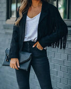 Fashion Winter Jacket Women Y2k Fringed Hem Tassel Cardigan Crop Topsr Jacket Suede Leather Jacket Vintage Streetwear Cool Coat