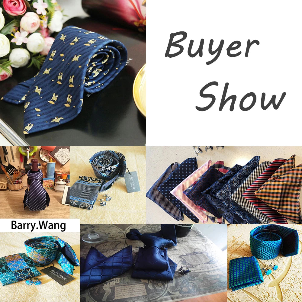 Male Luxury Neck Tie For Men Business Red Striped Silk Tie Hanky Cufflinks Set Barry.Wang Fashion Neckwear Wedding Party Casual