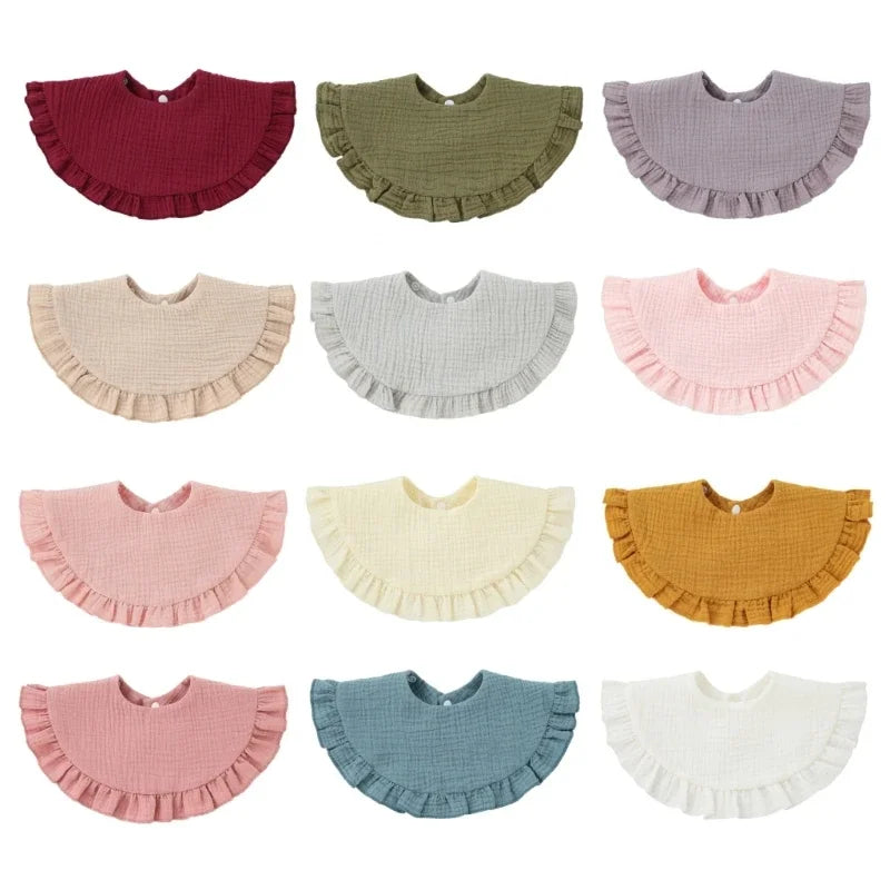 Korean Baby Feeding Drool Bib Ruffle Solid Infants Lace Saliva Towel Soft Cotton Burp Cloth For Newborn Toddler Kids Bibs