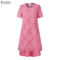 Stylish Women Desses ZANZEA 2025 Summer Lace Patchwork Dress Elegant Party Work Sundress Short Sleeve Pleated Vestidos Midi Robe