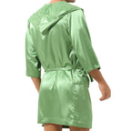 Mens Hooded Bath Robe Short Sleeve House Robe Satin Silk Lounge Bathrobes with Belt Men's Pajamas Homme Kimono Robes Sleepwear