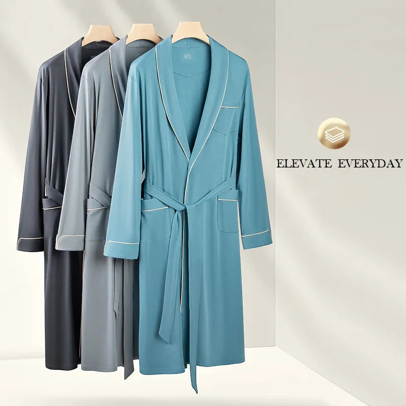 Men Robes Ultra Fine Modal Lounge Robe for Autumn and Winter Soft Silky Bath Robe for Men