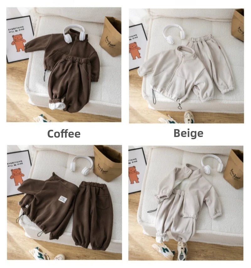 Children Baby Clothing Sets Winter Fleece Casual 2 PCS Child Sets Sport Suit for Girls Boys Cotton Clothes Coat+Pants 1-6 Yrs
