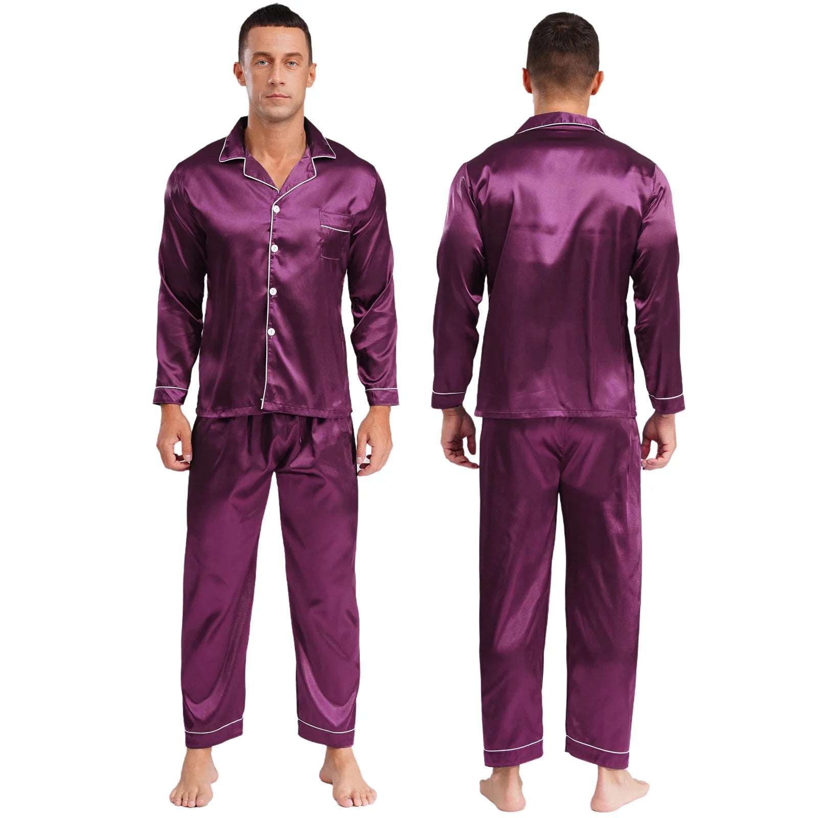 Mens Satin Pajamas Set Two Pieces Sleepwear