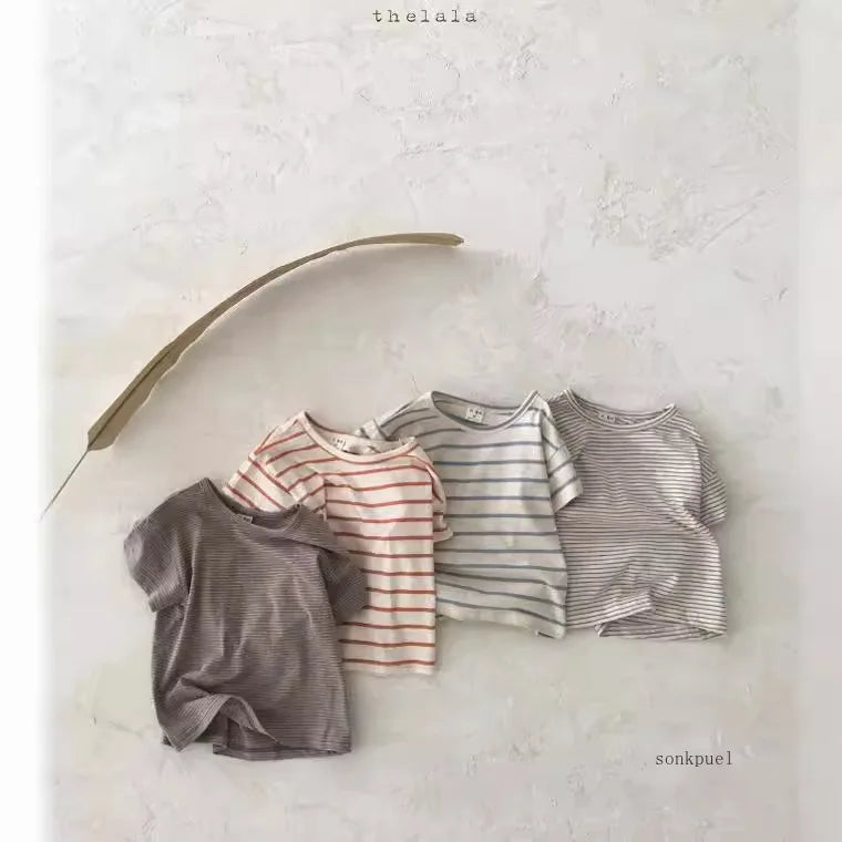 Baby Boy Stripe Shirt Summer Casual Short Bat Sleeve Kids Shirt