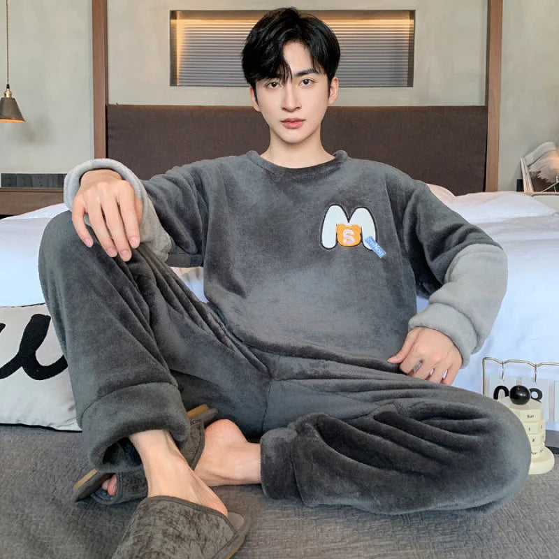 Men's Winter Pajamas Men's Sports Suit Homewear Pajamas Youth Clothes Y2K Casual Wear Full Man Tracksuit Workout Set Bathrobe