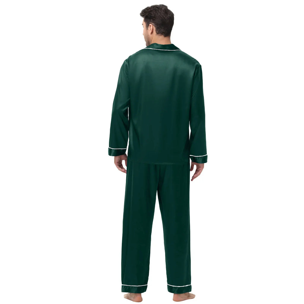 Men Pajamas Set Silk Satin Sleepwear