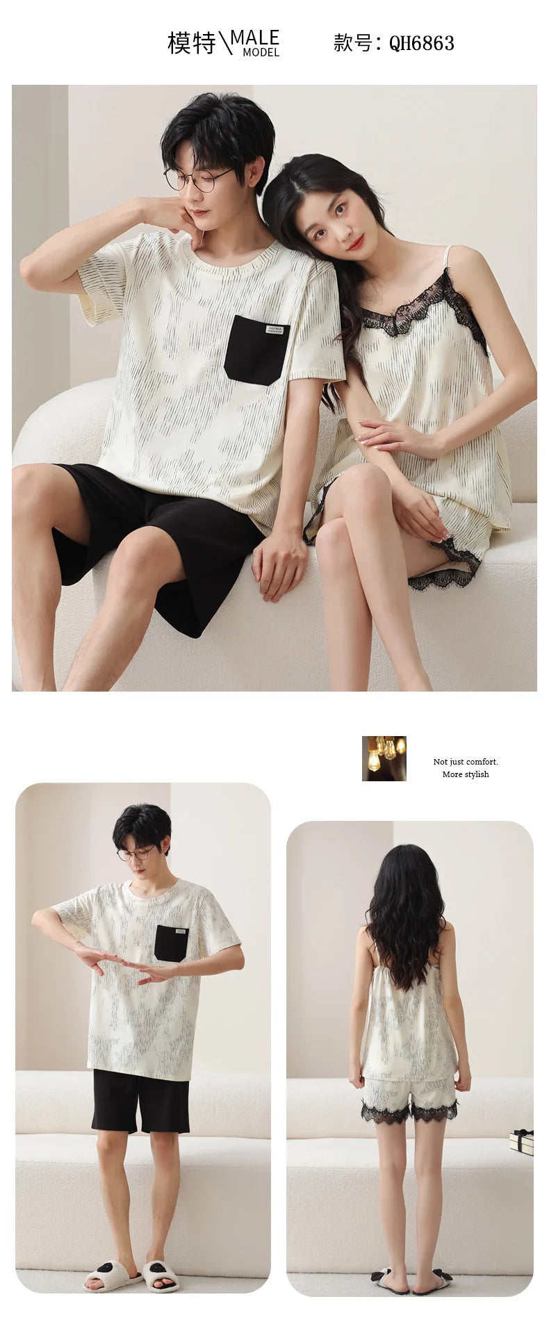 Summer Pyjamas Men Knited Cotton Pajamas Set Korean Sweet Pijamas Ladies Sexy Sleepwear Home Clothing For Youth Boy Girl