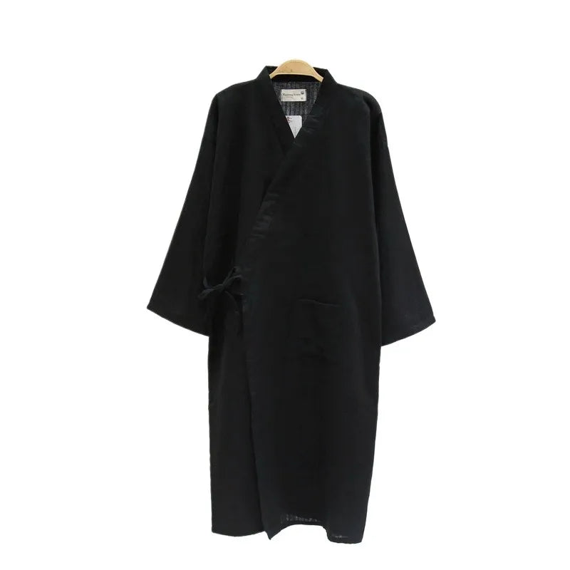 Bathrobe Men Shower Spring and Summer Cotton Nightgown Couple Men Kimono Yukata Pajamas Cardigan Striped Robe Sleepwear Homewear