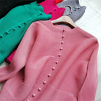 Woman Clothing T-shirt Bat Sleeves Loose and Pleated Small Jacket Women's Single-breasted Pocket Design Pleated Semi-Turtleneck