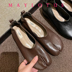 2025 Women Slip on Casual Loafers Chunky Heel Shoe Soft Moccasins Footwear New Fashion Split Toe Shoes Zapatos De Mujer