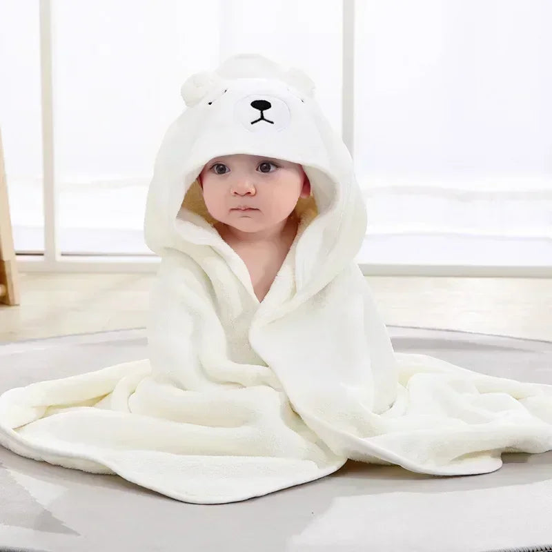 Baby Bath Towel Cartoon Animal Newborn Girl Boy Wrap Blanket Absorbent Baby Bathrobe Hooded Coral Fleece Bath Towels 0-12 Months