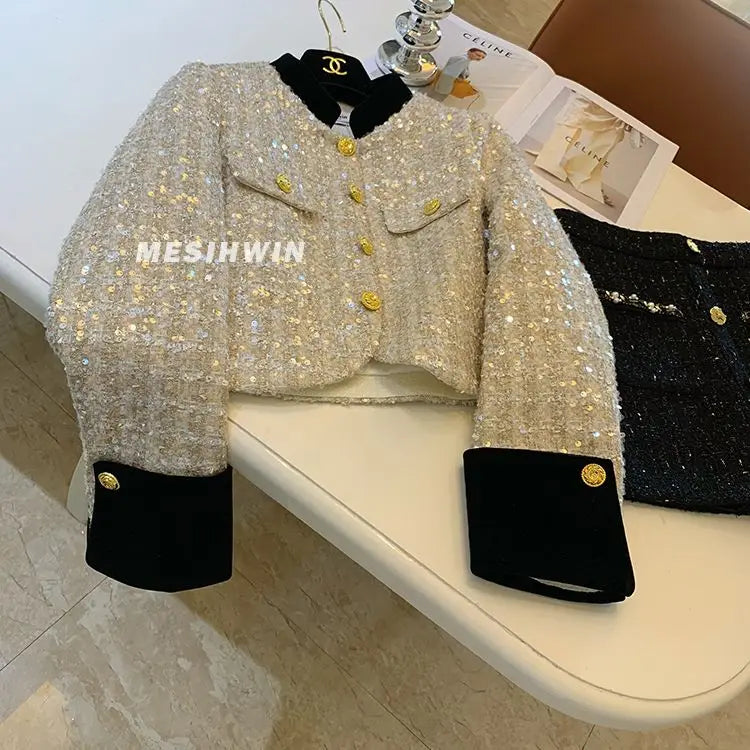 Thickened Coat Heavy Embroidery Sequins Short Coat 2024 New Tweed Top
