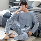 Fashion Lounge Pajamas Sets Men's Spring New Long-sleeved Tops with Trousers Cotton Homewear Comfort Simple Sleepwear Two Pieces