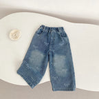 New autumn clothing for babies aged 0-3, with bow printed denim pants for baby girls, fashionable