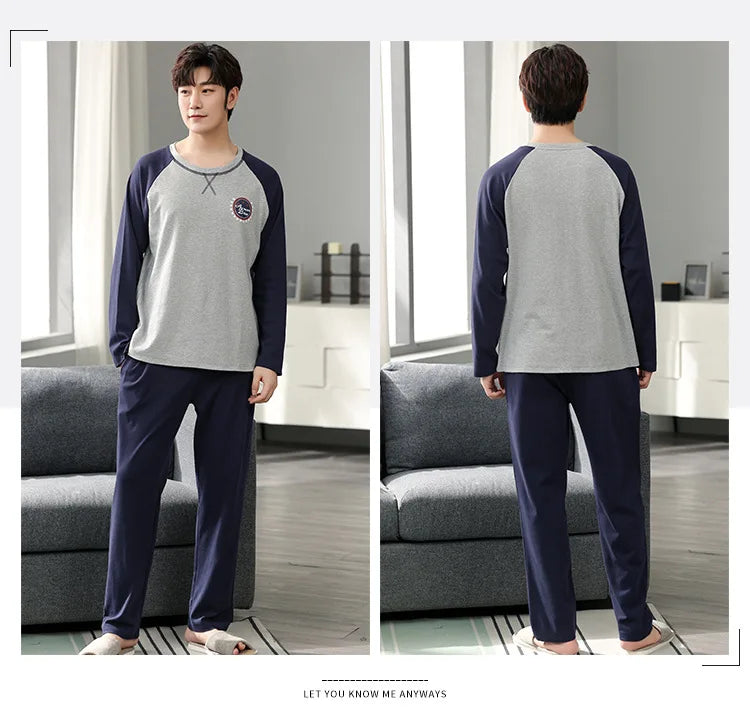 Fashion Lounge Pajamas Sets Men's Spring New Long-sleeved Tops with Trousers Cotton Homewear Comfort Simple Sleepwear Two Pieces