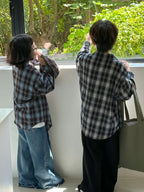 Children's Shirt 2024 Autumn Boys and Girls Korean Version Velvet Plaid Shirt Children's Casual Versatile Loose Long Sleeve Top