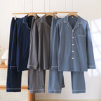 100% Cotton Men Pajamas, Thick sleepwear Long sleeved long pants for men pajamas Sleepwear 2 Piece Set Men Nightwear Loungewear