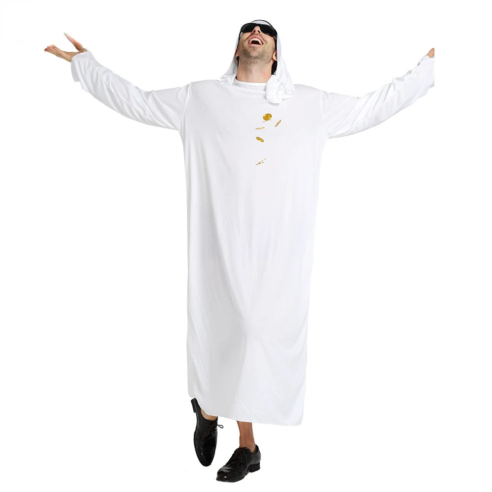 White Arabian Costume Men Robe Fancy Dress Arab Cloth Cosplay Christmas Halloween