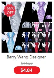 Male Luxury Neck Tie For Men Business Red Striped Silk Tie Hanky Cufflinks Set Barry.Wang Fashion Neckwear Wedding Party Casual