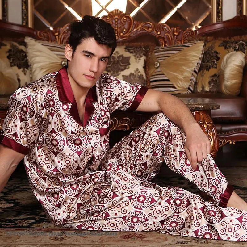 New Male Pajamas Set Homewear Print Short Sleeve
