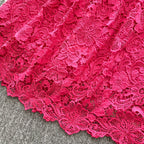 Ele Hollow out Lace ort Sve Dr Women's Summer Slimming A-Line Gown High Waist Korean Sle Commute Suitable