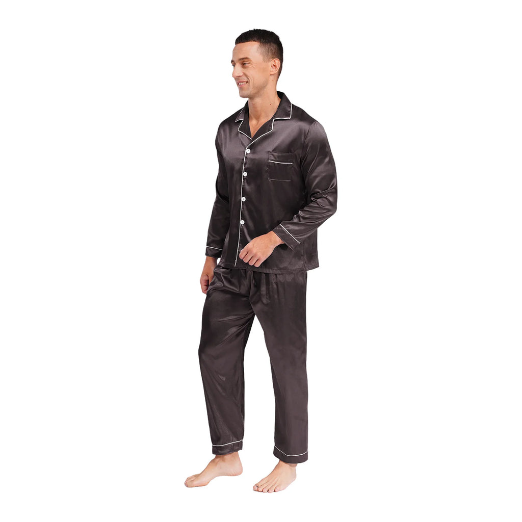 Mens Satin Pajamas Set Two Pieces Sleepwear