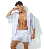 Sexy Sleepwear Men Robes Bathrobes Soft Silky Short Sleeve Nightgown Mens Homewear Dressing Gown Male Pajamas (No shorts)
