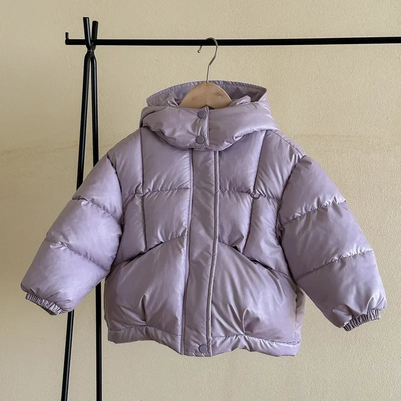 Children's Jacket Girl Thickened Cotton Padded Hooded Puffer Coat 4-8Y Boys Girls Warm Winter Clothes for Kids Shiny Outerwear