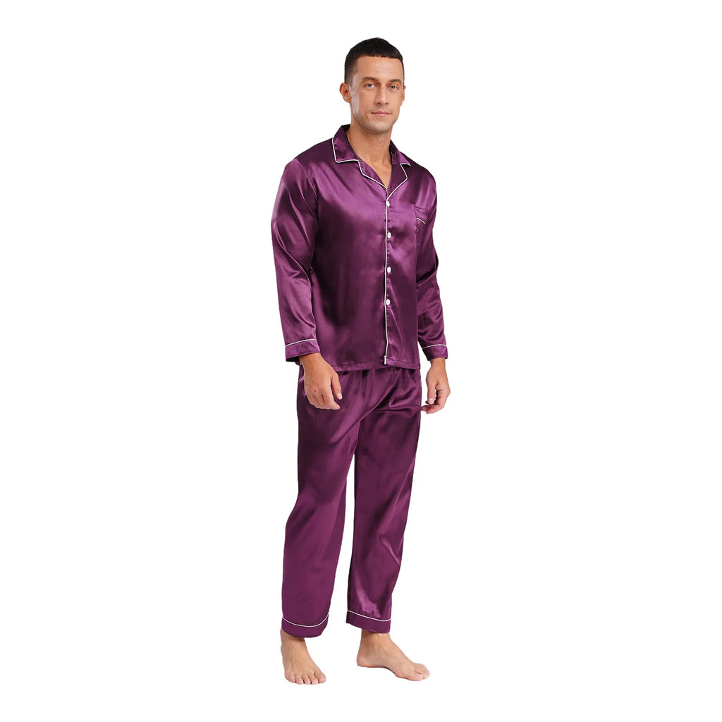 Mens Satin Pajamas Set Two Pieces Sleepwear