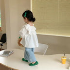 New Kids Jeans 2-6 Years Childrens Loose Wide Leg Pants Girls Simple Solid Color Trousers Fashion Jeans