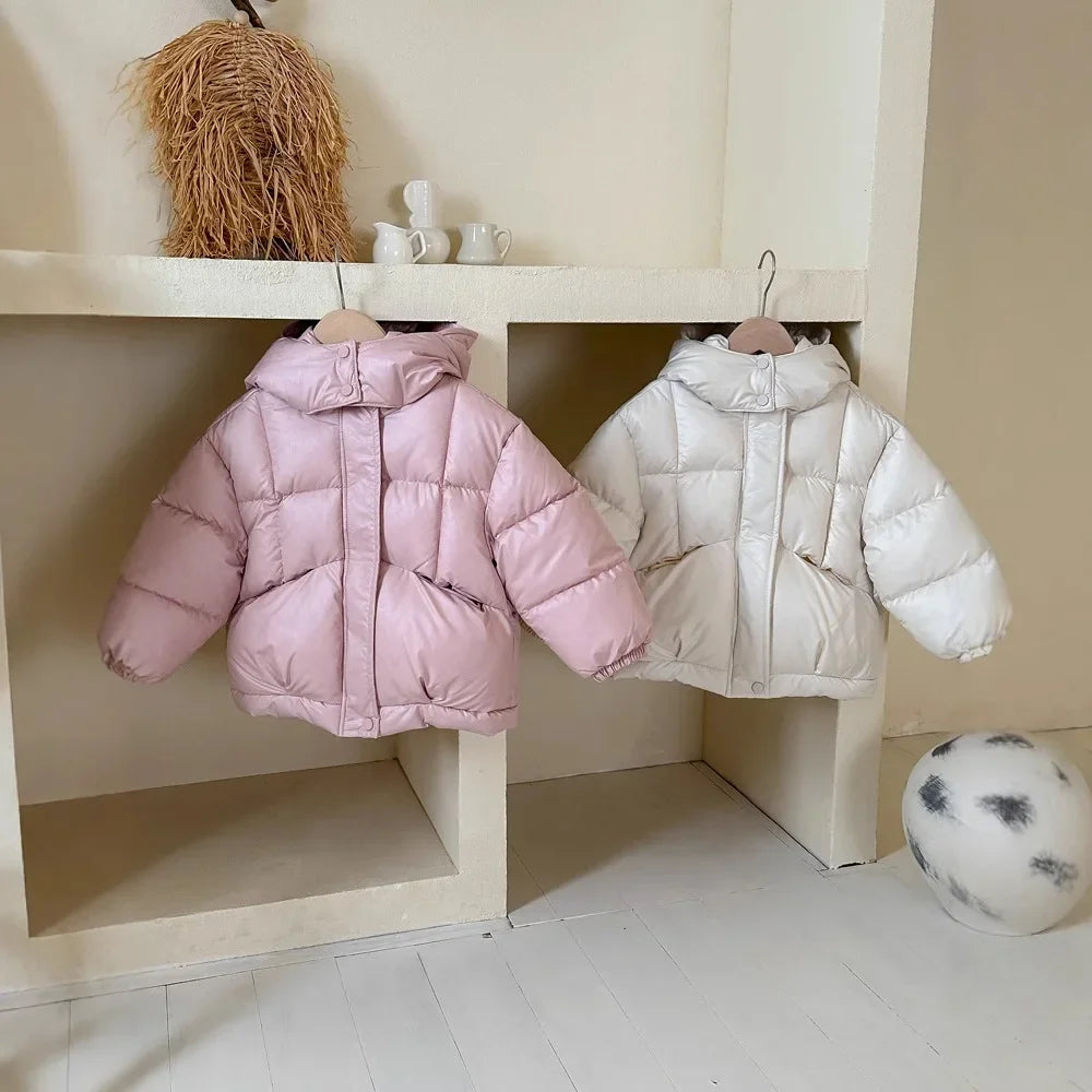 Children's Jacket Girl Thickened Cotton Padded Hooded Puffer Coat 4-8Y Boys Girls Warm Winter Clothes for Kids Shiny Outerwear