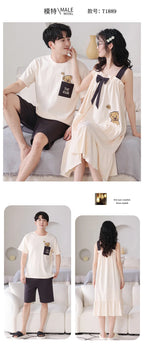 Summer Pyjamas Men Knited Cotton Pajamas Set Korean Sweet Pijamas Ladies Sexy Sleepwear Home Clothing For Youth Boy Girl