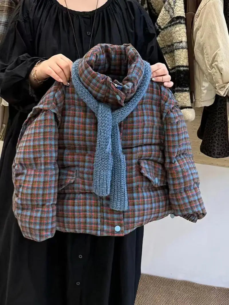 Girls' Autumn Winter Plaid Padded Jacket Warmth Coat Thicken Puffer Jacket Comfortable New Fashion Children Clothes Retro Style